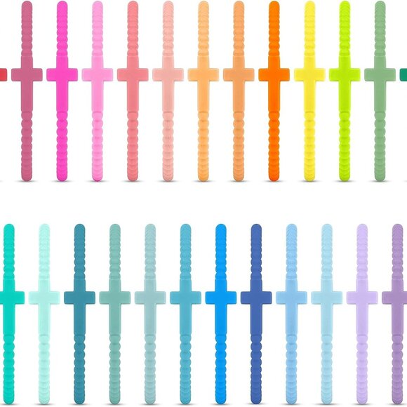 Kaleidoscope Jesus Bracelets - 25 Pack of Cross Silicone for Boys Small Size
